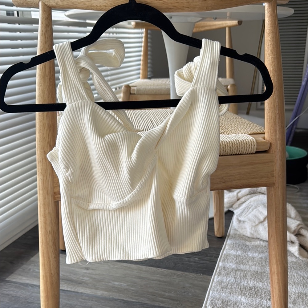 NWOT Elegant Cream Ribbed Women's Top